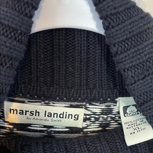Marsh Landing Fair Isle Knit Sweater – Black & White Turtleneck Pullover Size L - Picture 2 of 12